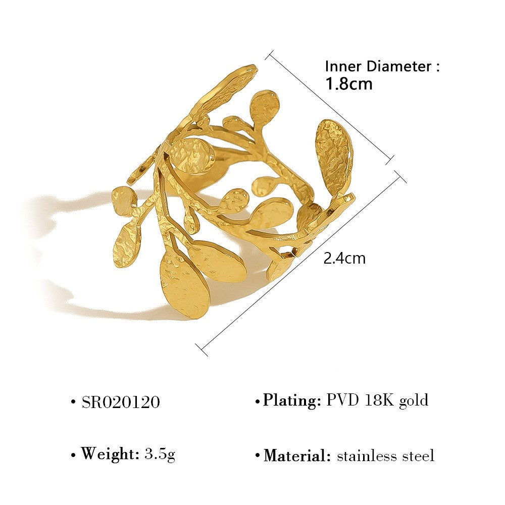 18k Dainty Rainbow Leaf Open Ring