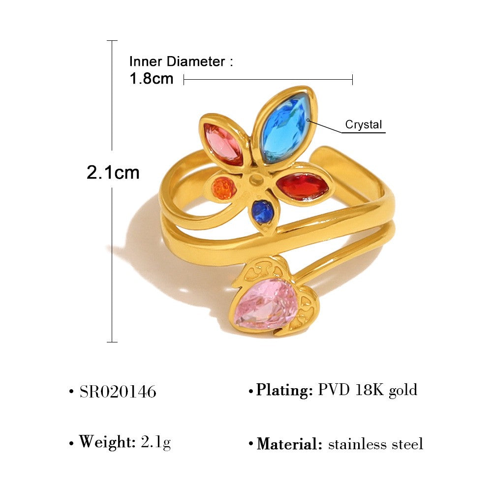 18k Dainty Rainbow Leaf Open Ring