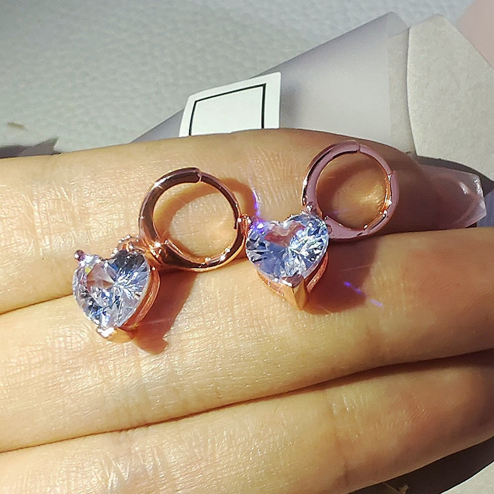 Romantic Heart Zirconia Huggie Earrings