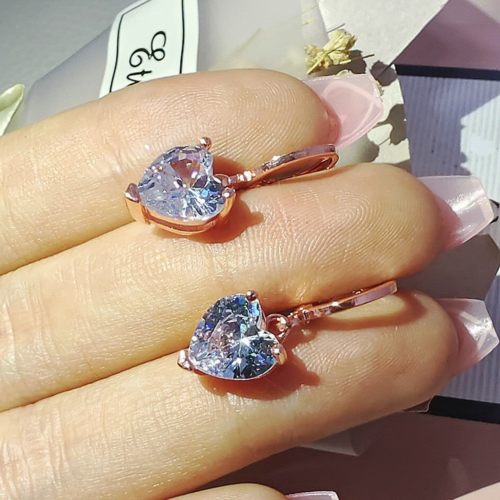 Romantic Heart Zirconia Huggie Earrings