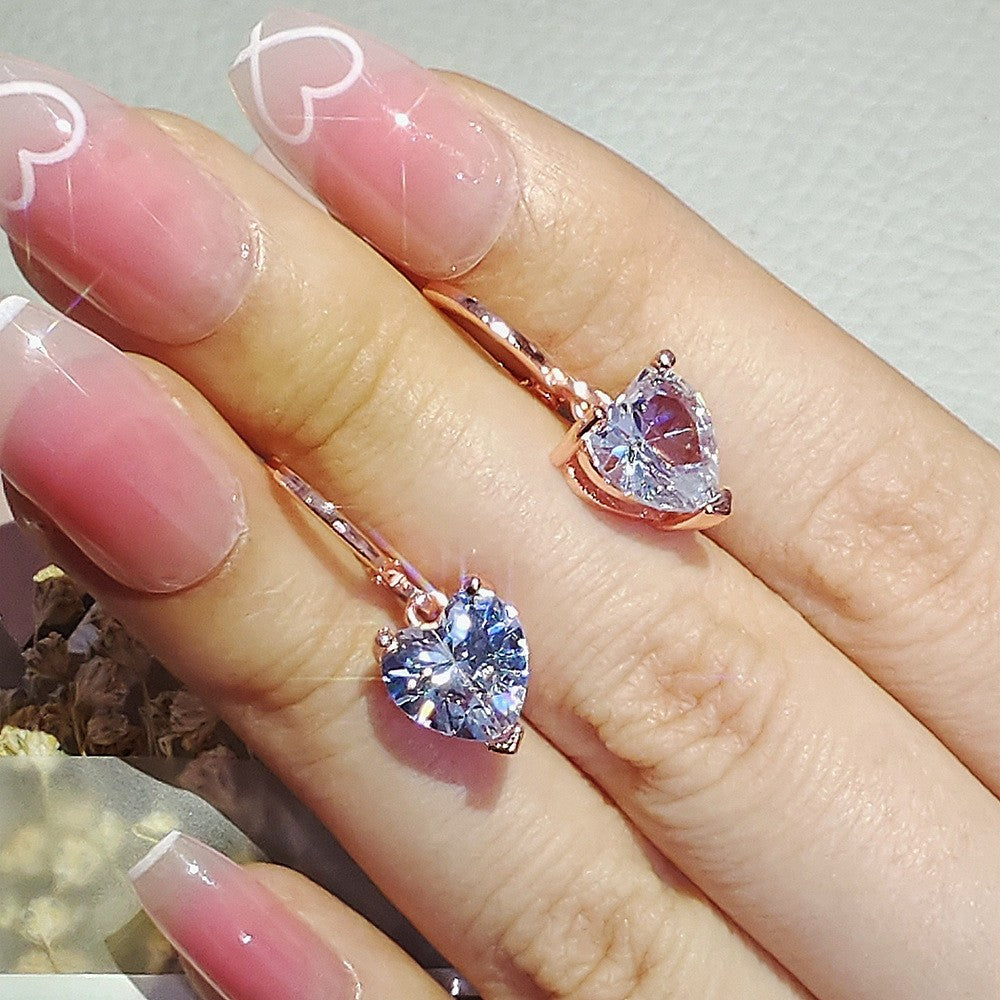 Romantic Heart Zirconia Huggie Earrings