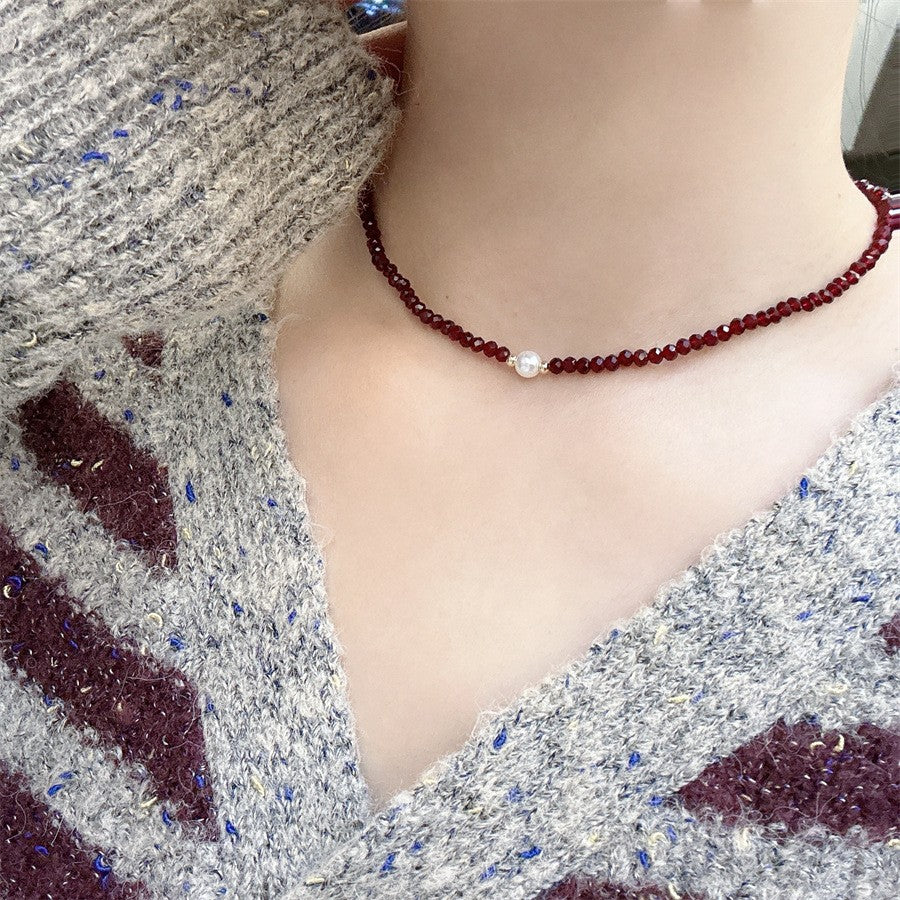 Dainty Red Crystal Pearl Necklace