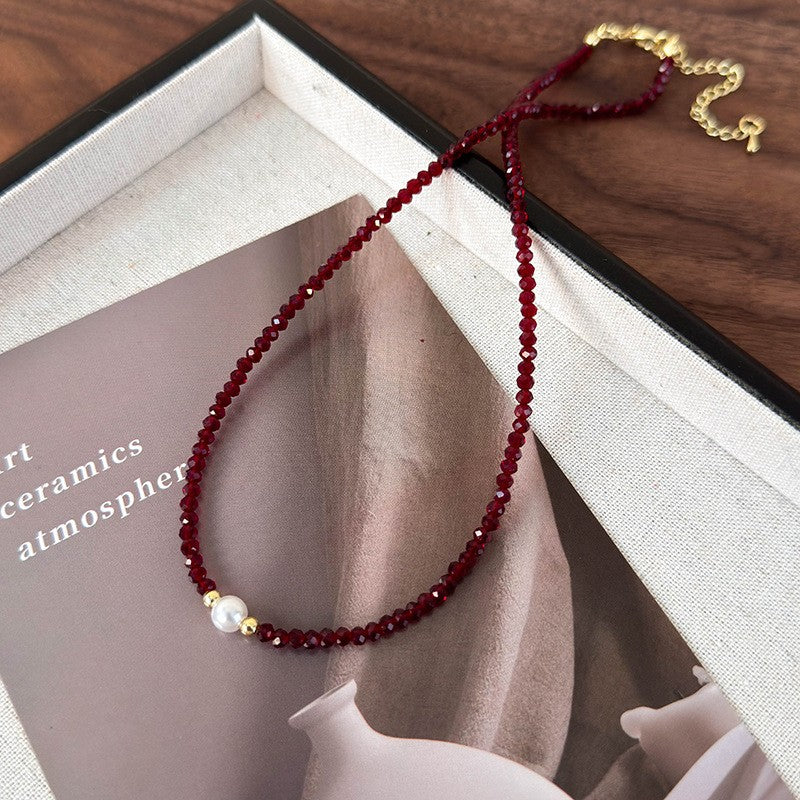 Dainty Red Crystal Pearl Necklace
