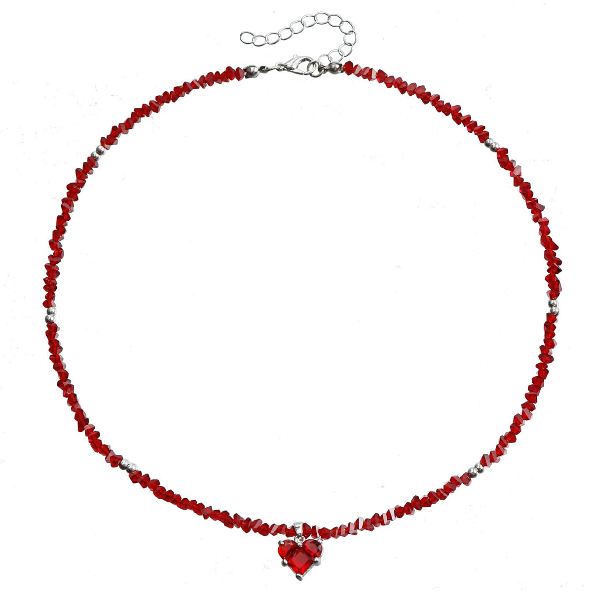 Romantic Red Beaded Heart Necklace