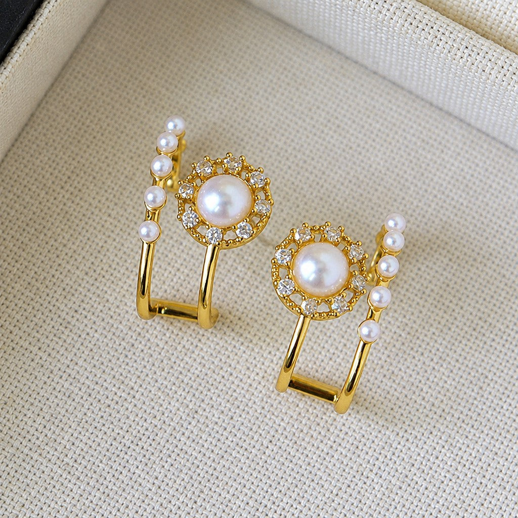 Classy Faux Pearl Geometric Hoop Earrings