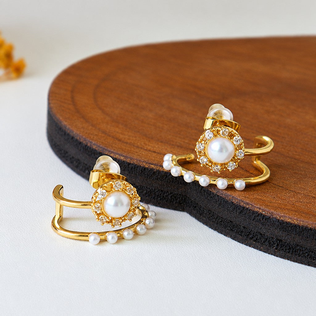 Classy Faux Pearl Geometric Hoop Earrings