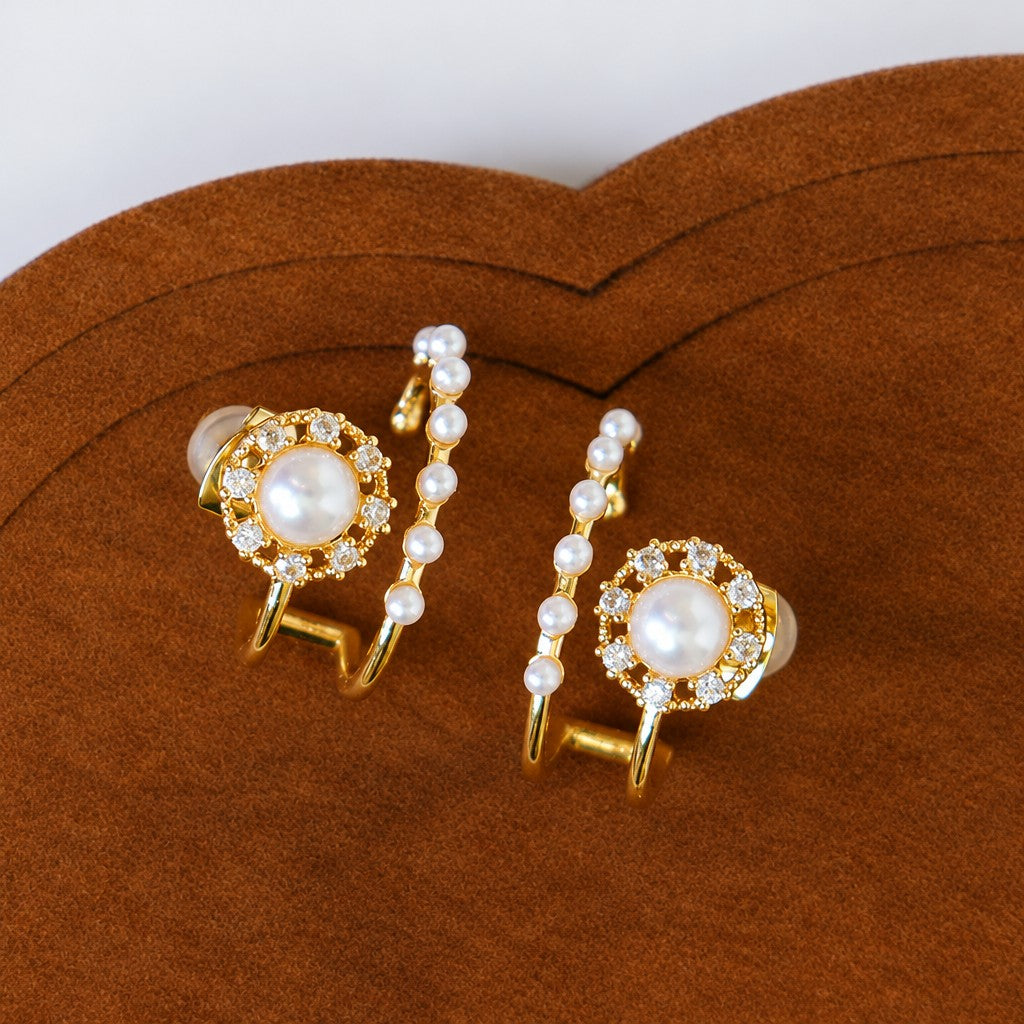 Classy Faux Pearl Geometric Hoop Earrings