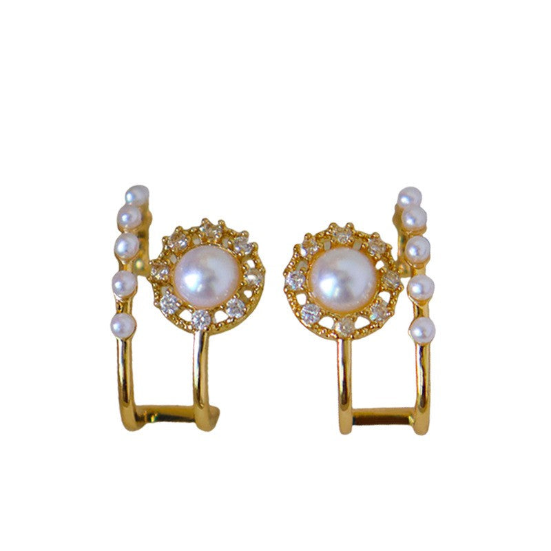 Classy Faux Pearl Geometric Hoop Earrings