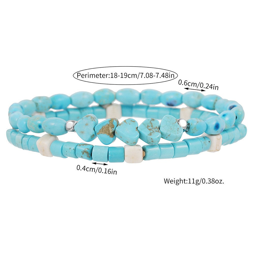 2pc Boho Turquoise Heart Beaded Bracelet Set