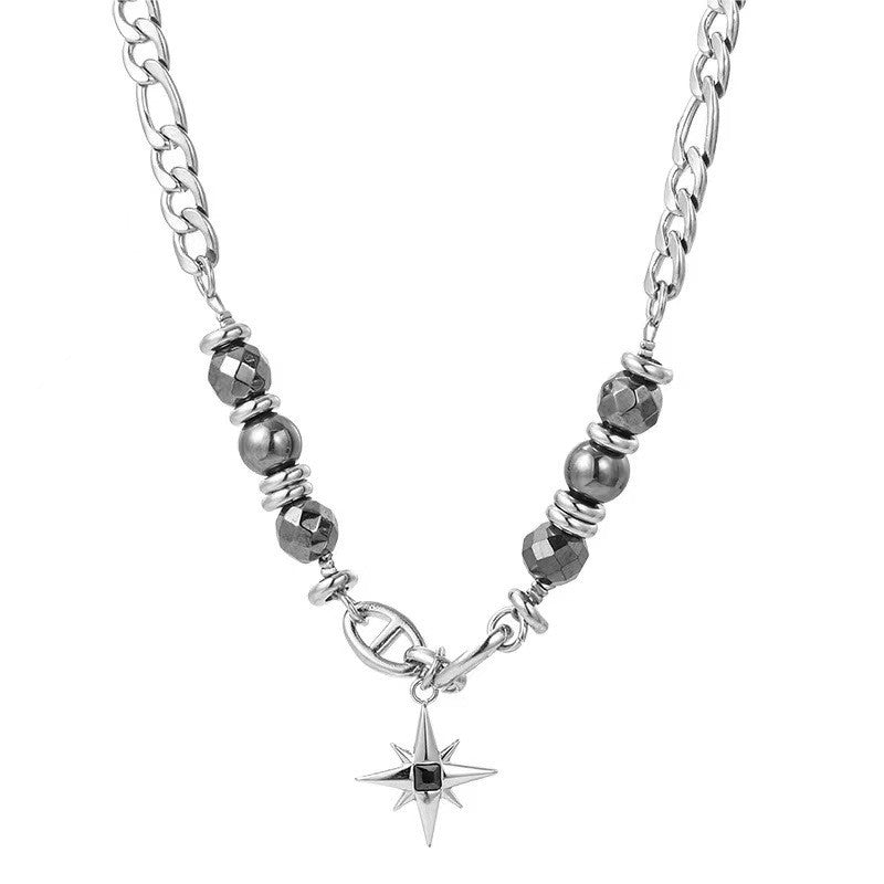 Edgy Black Bead Star Necklace