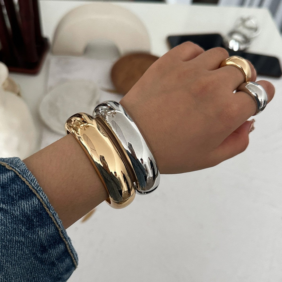 Classy Geometric Hinged Cuff Bracelet