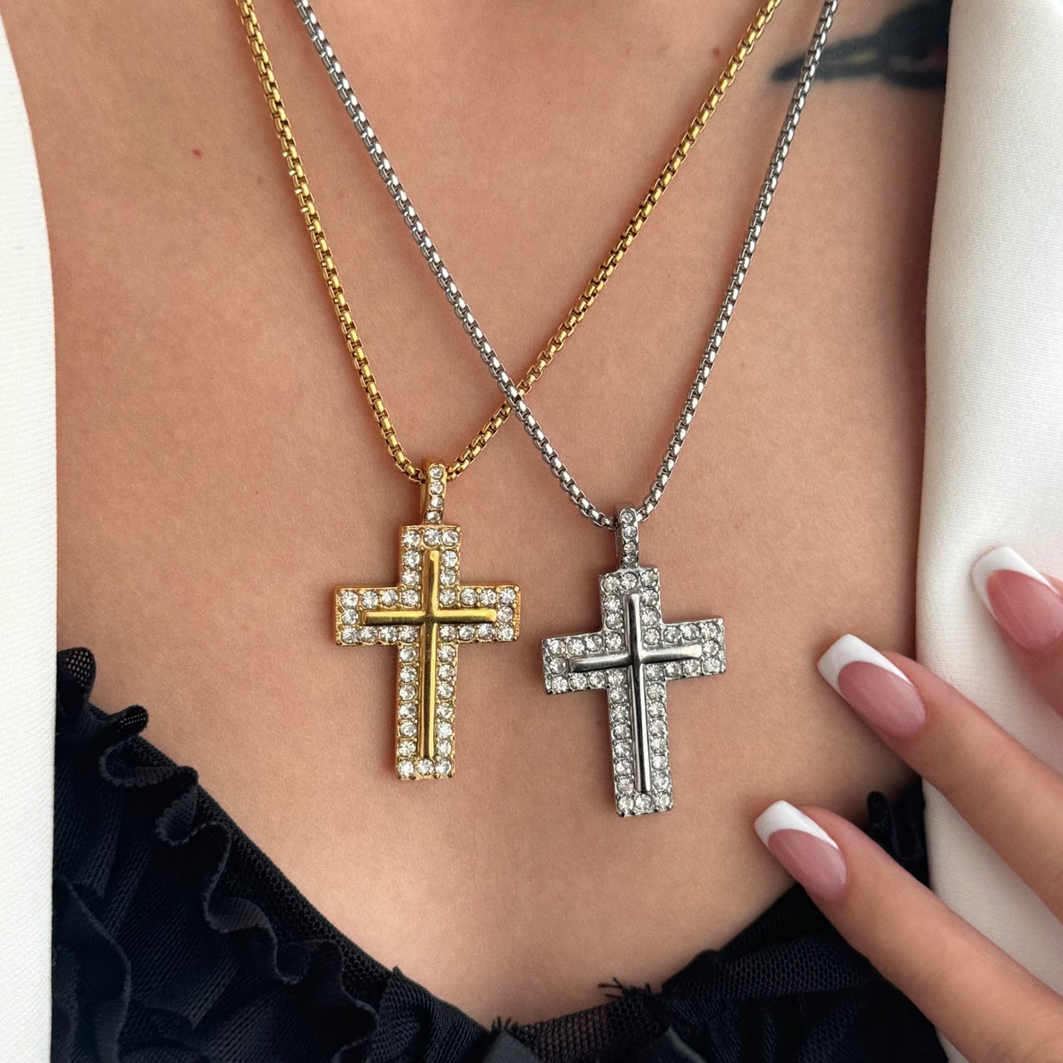 Classy Paved Cross Pendant Necklace