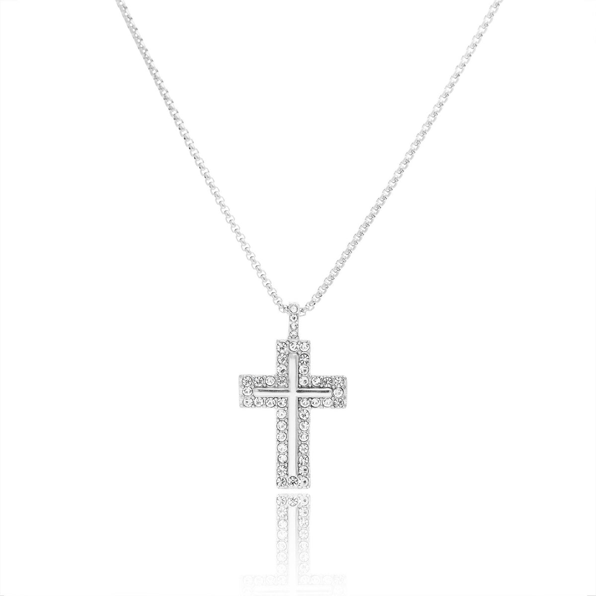 Classy Paved Cross Pendant Necklace