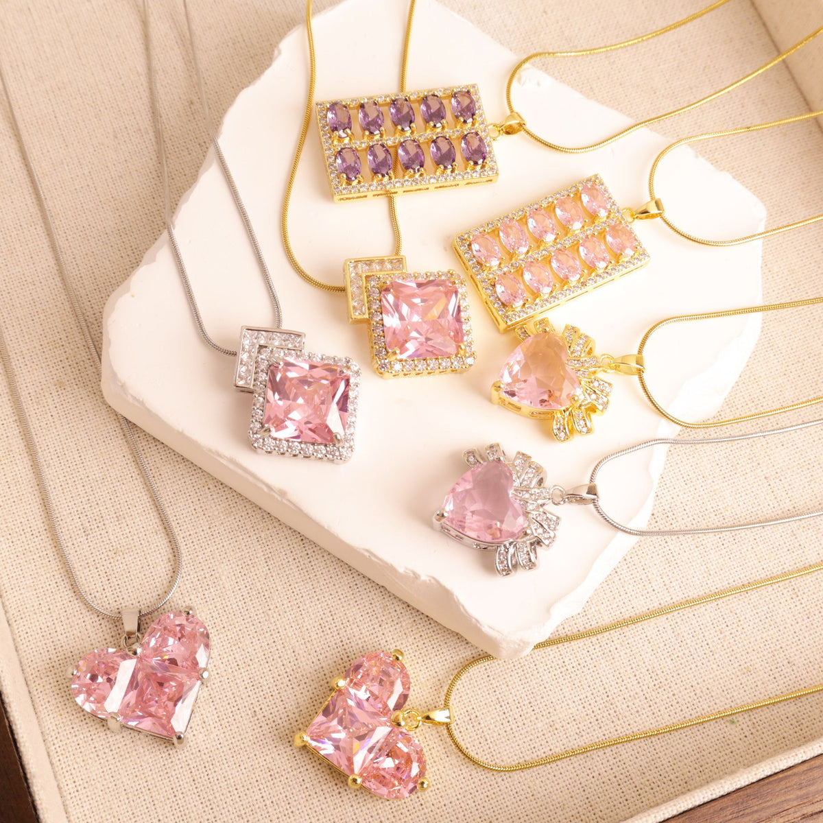 Romantic Crystal Square Pendant Necklace