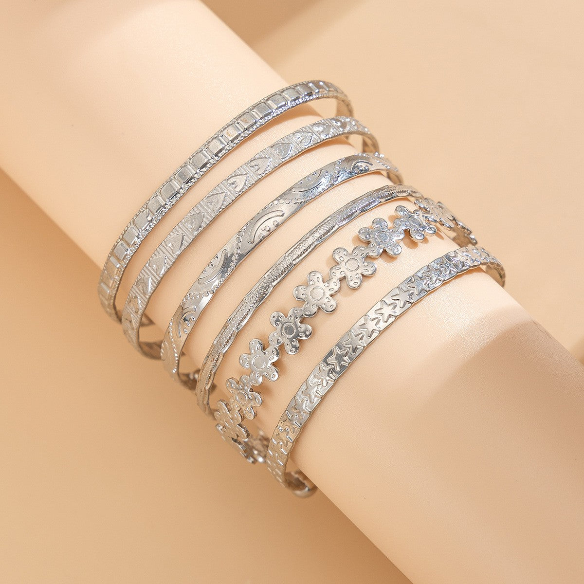 Classy Engraved Floral Bangle Set