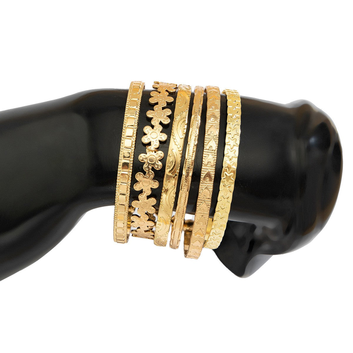 Classy Engraved Floral Bangle Set