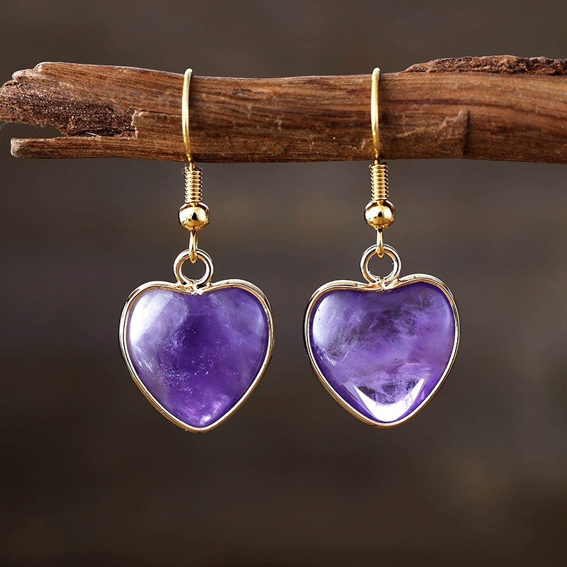 Romantic Natural Stone Heart Drop Earrings