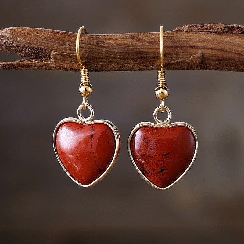 Romantic Natural Stone Heart Drop Earrings