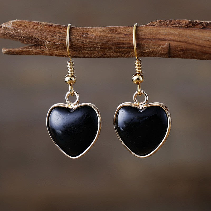 Romantic Natural Stone Heart Drop Earrings