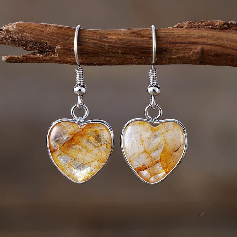 Romantic Natural Stone Heart Drop Earrings