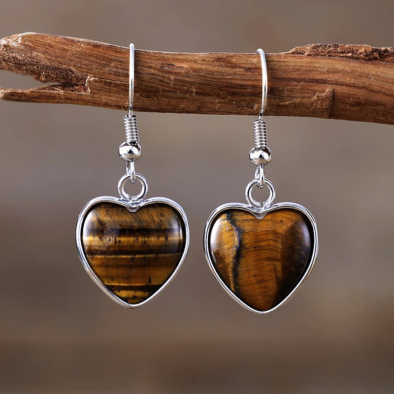 Romantic Natural Stone Heart Drop Earrings