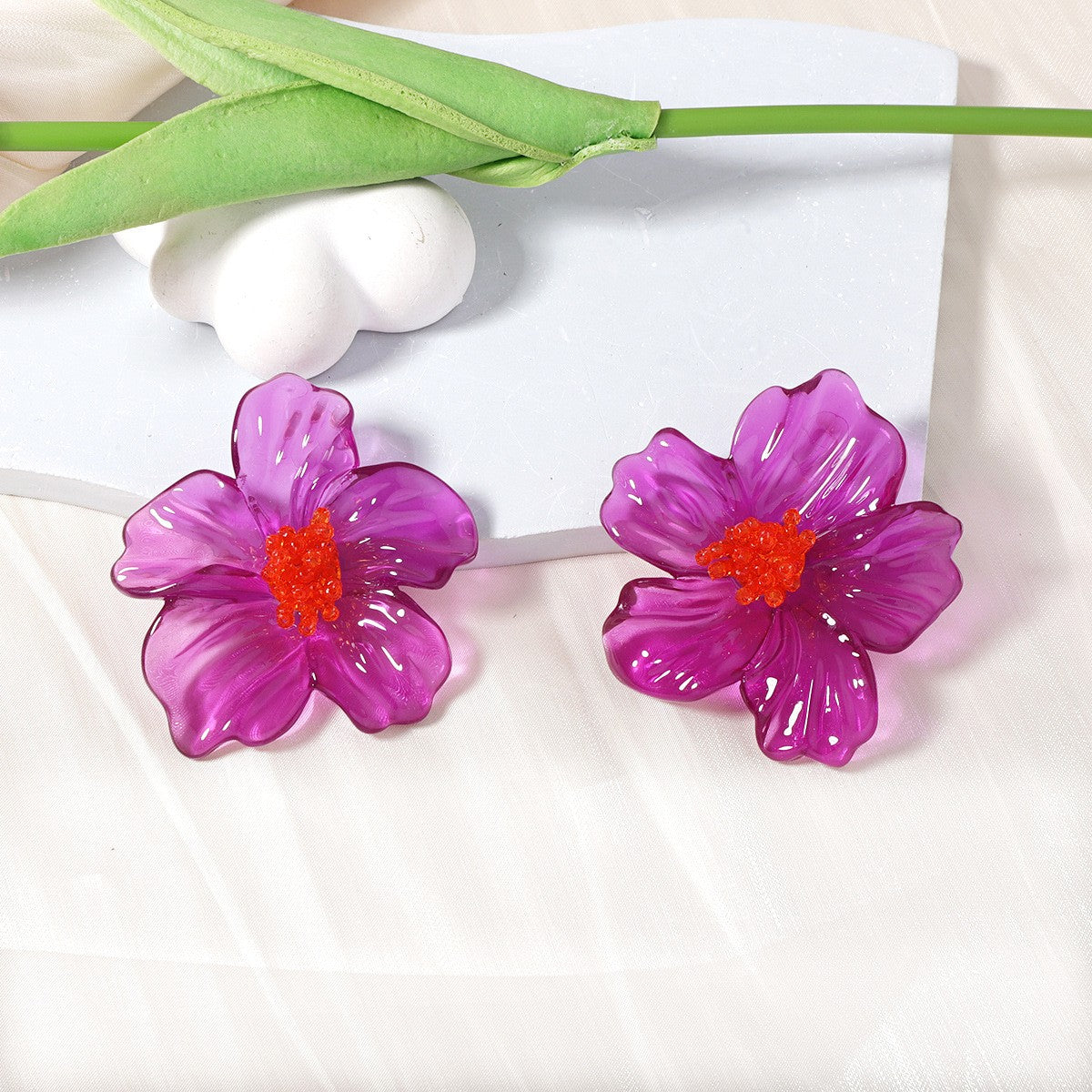 Statement Translucent Acrylic Flower Stud Earrings