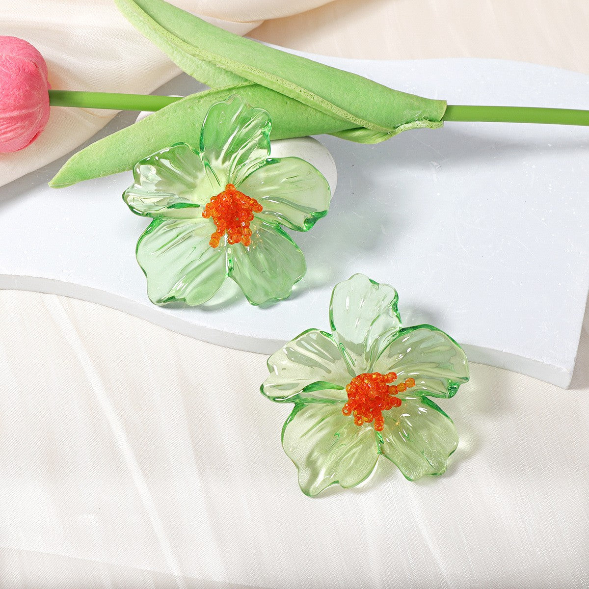 Statement Translucent Acrylic Flower Stud Earrings