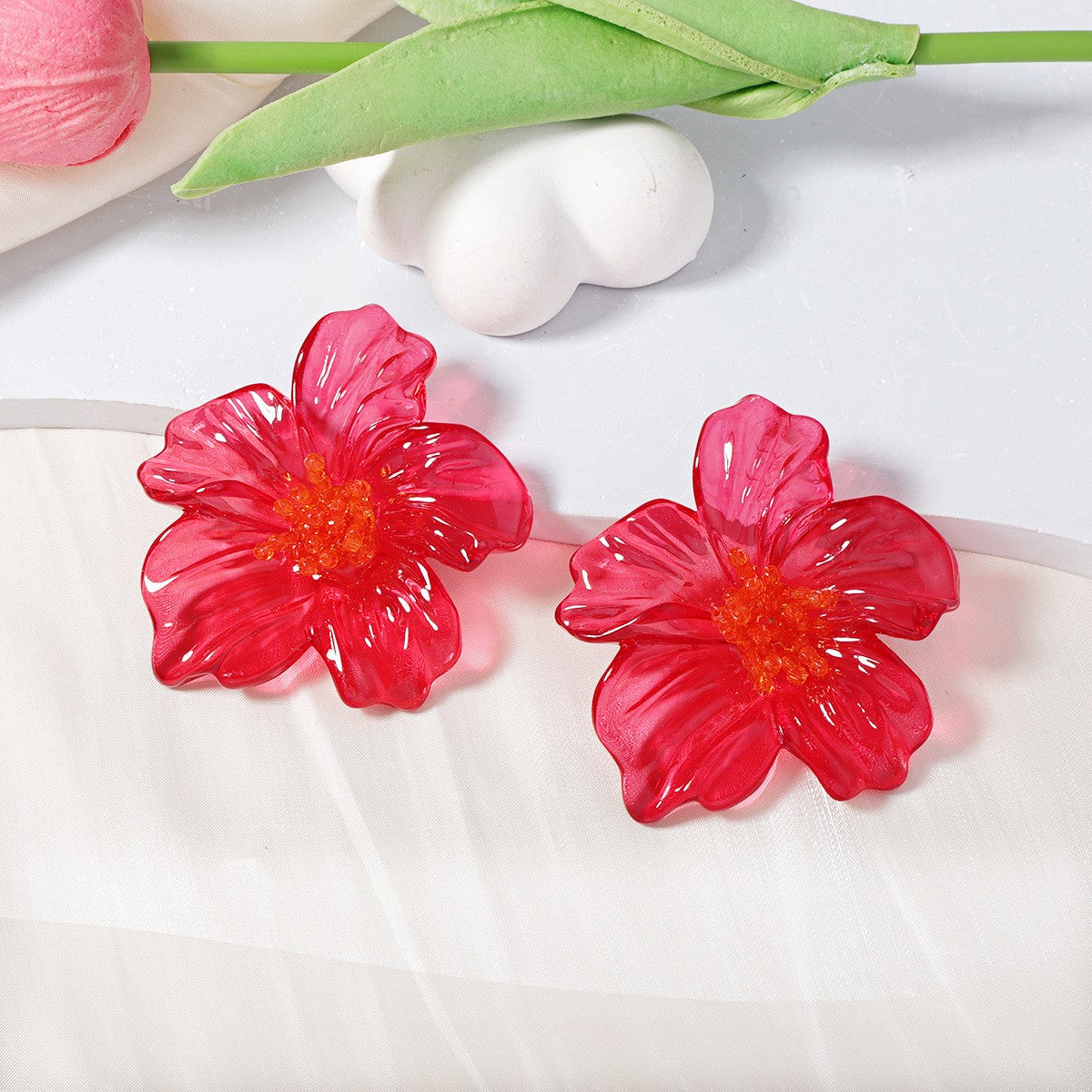Statement Translucent Acrylic Flower Stud Earrings