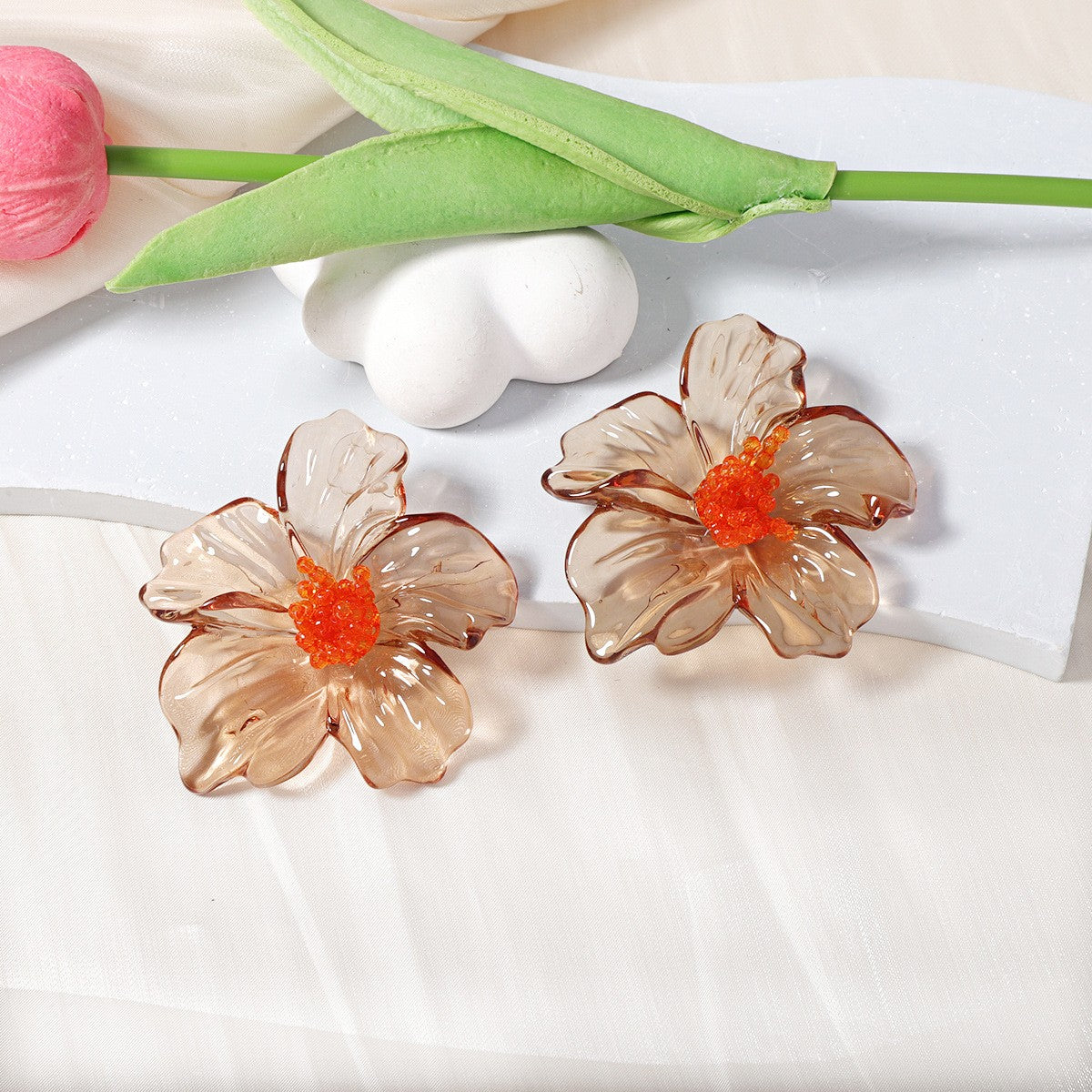 Statement Translucent Acrylic Flower Stud Earrings