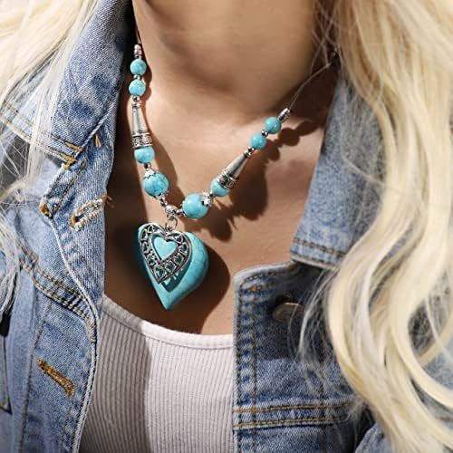 Vintage Turquoise Filigree Heart Necklace and Earring Set