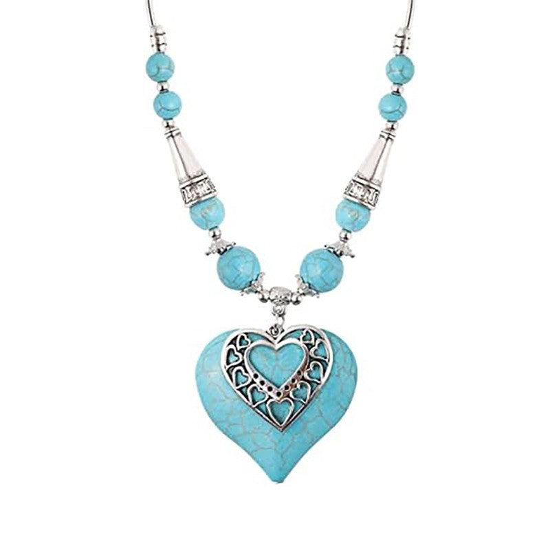 Vintage Turquoise Filigree Heart Necklace and Earring Set