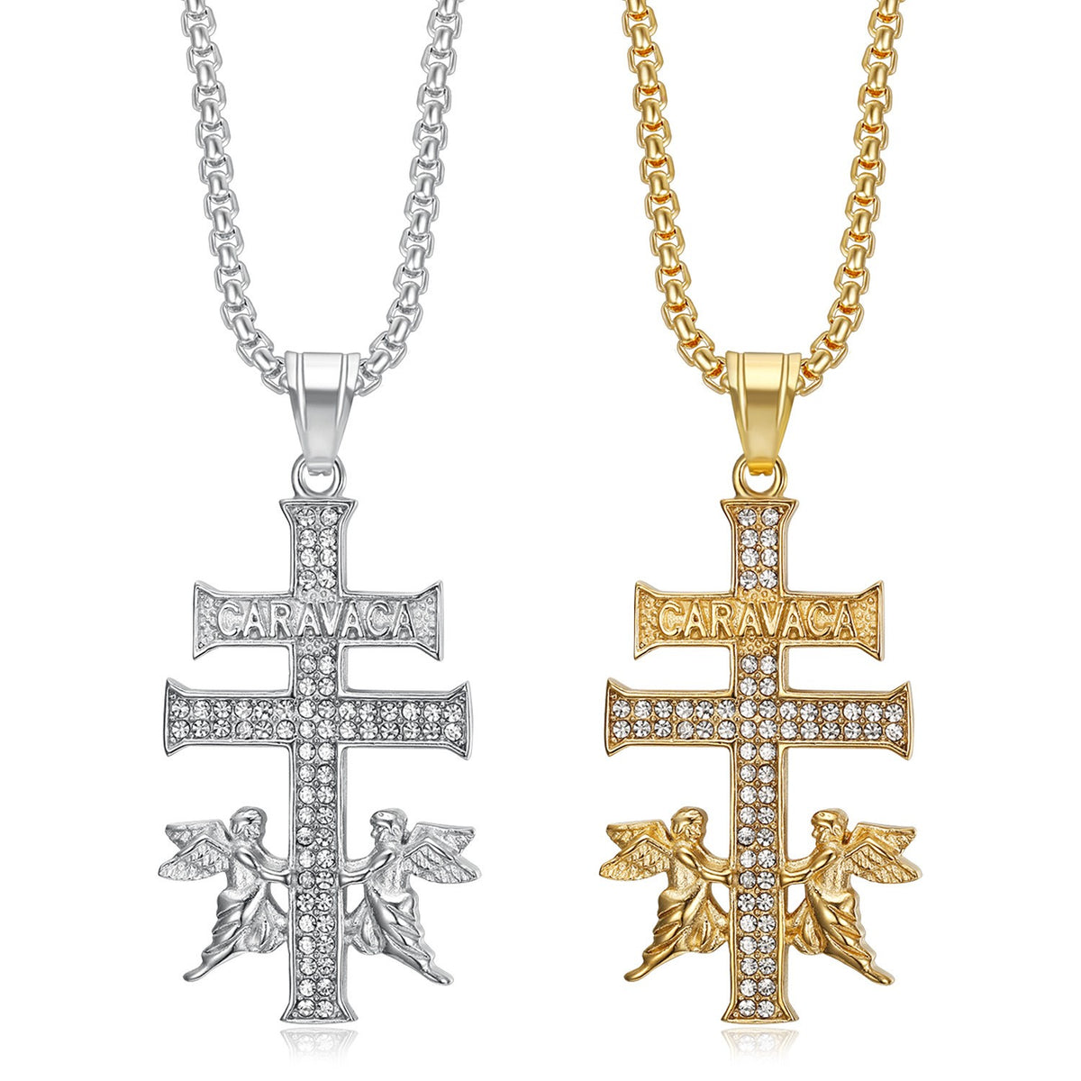 Classy Rhinestone Angel Cross Necklace