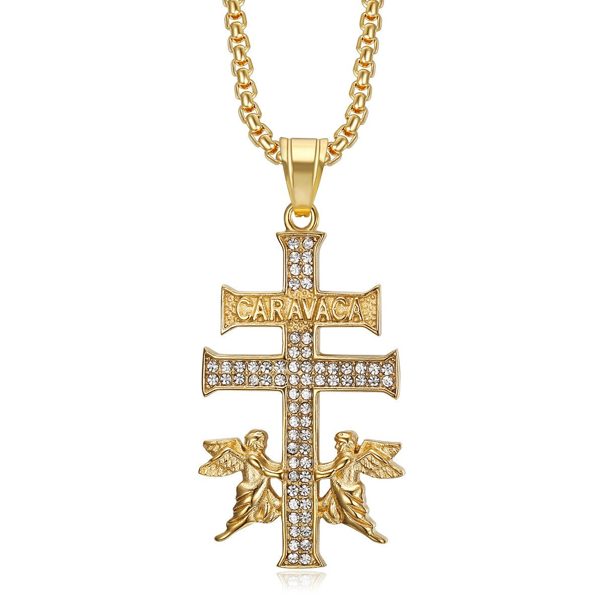Classy Rhinestone Angel Cross Necklace