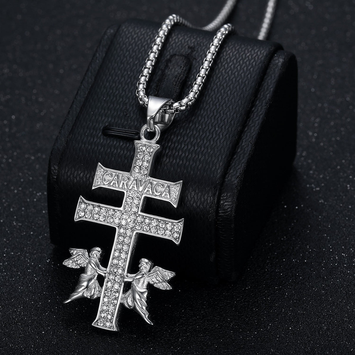 Classy Rhinestone Angel Cross Necklace