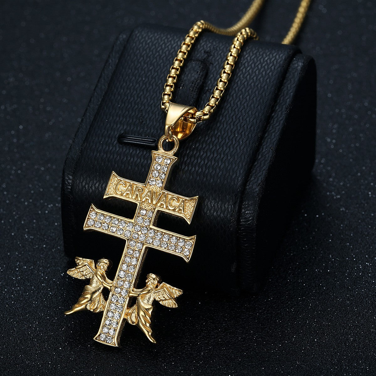 Classy Rhinestone Angel Cross Necklace