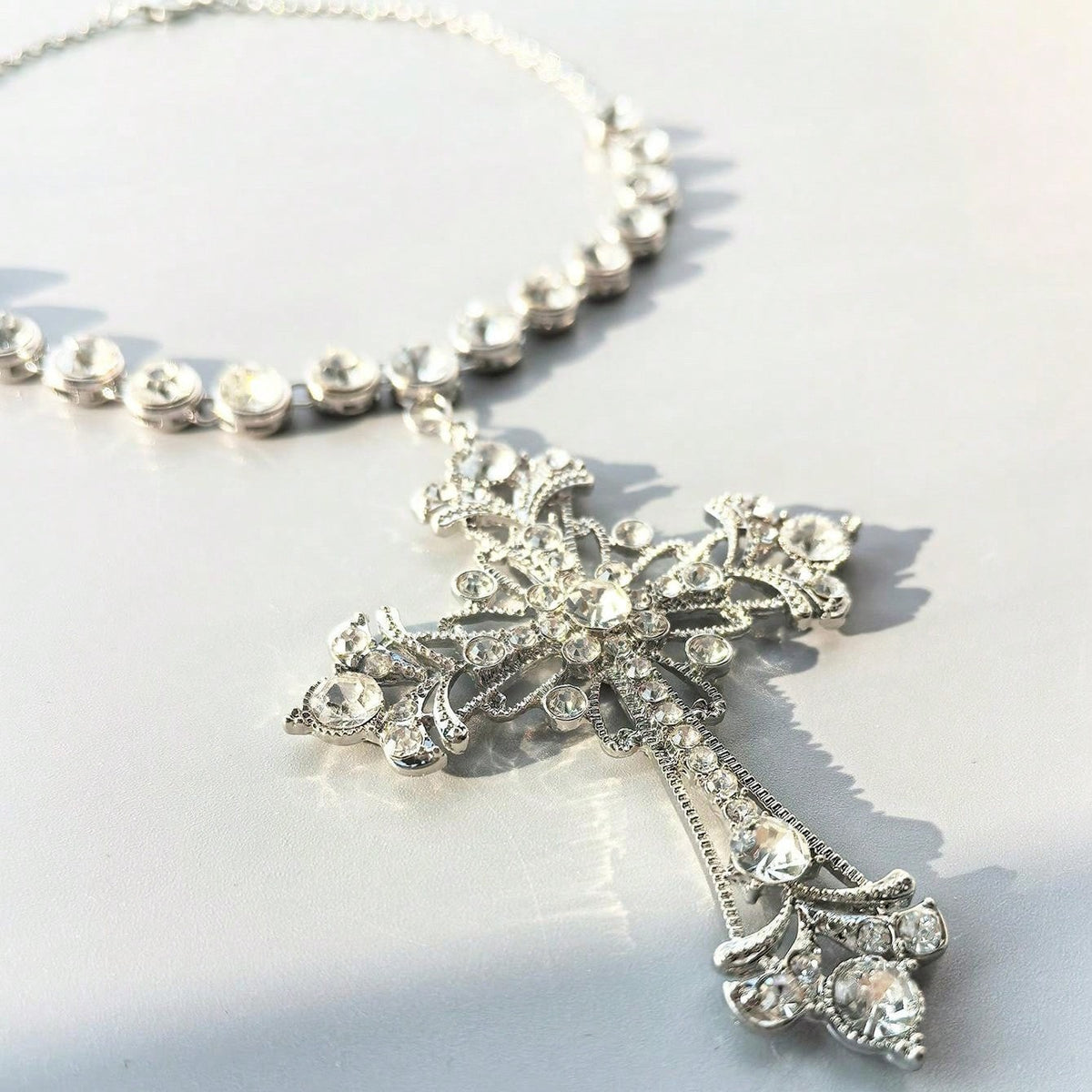 Classy Rhinestone Cross Layered Necklace
