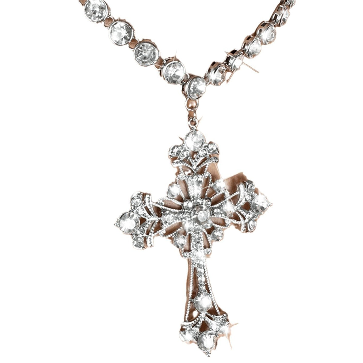 Classy Rhinestone Cross Layered Necklace