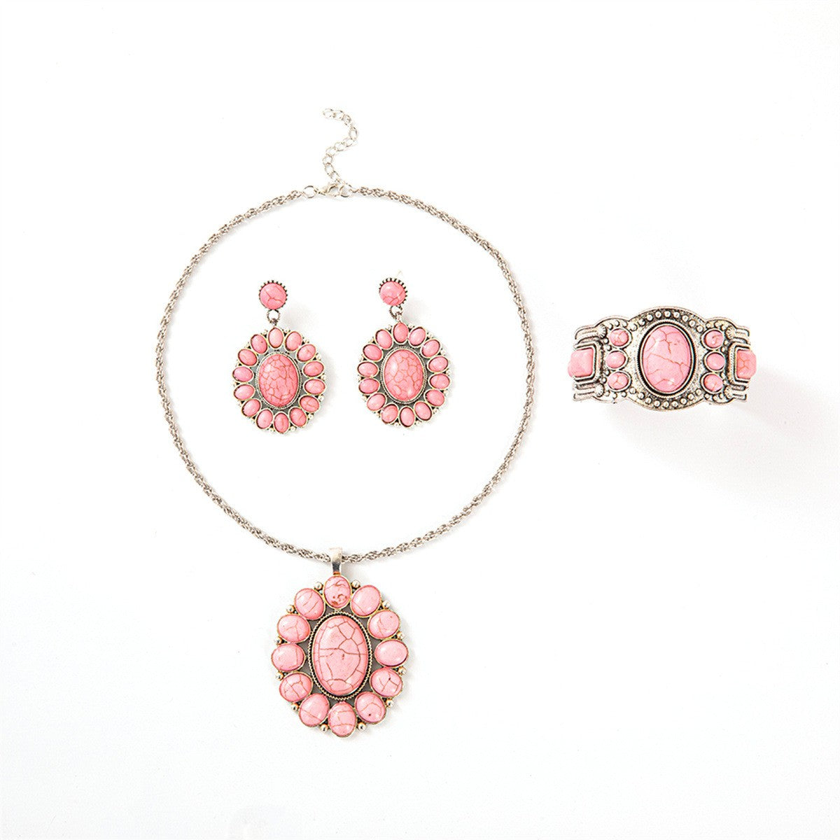 Vintage Pink Stone Necklace, Bracelet & Earring Set