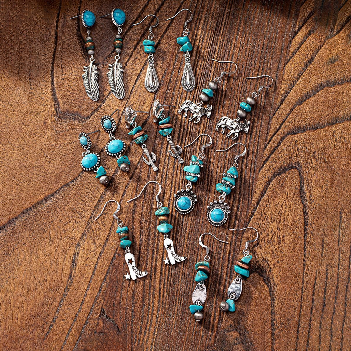 Boho Vintage Turquoise Charm Earring Set