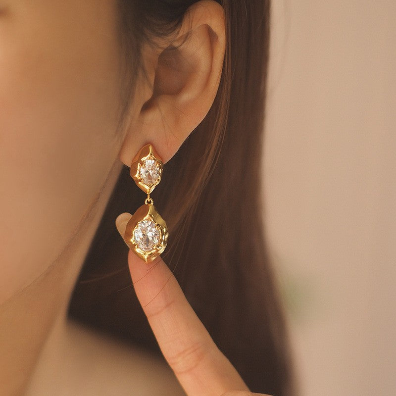 Classy Molten Geometric Zircon Drop Earrings