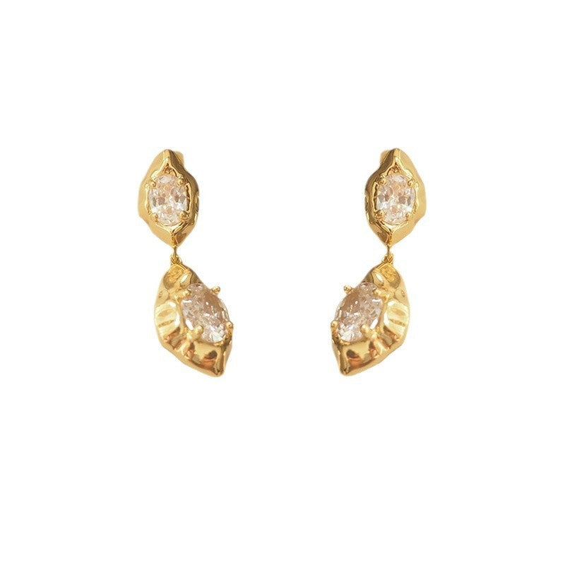 Classy Molten Geometric Zircon Drop Earrings