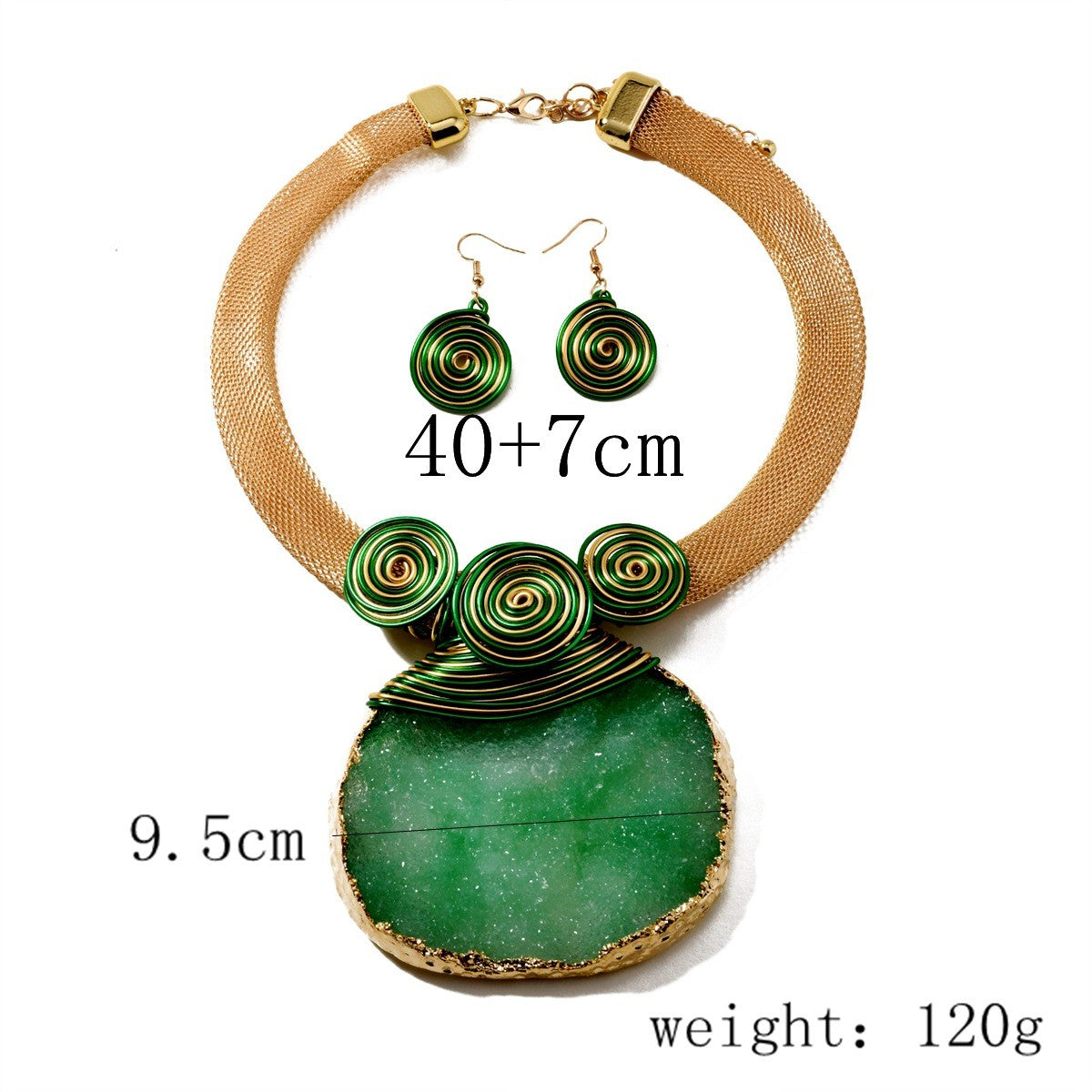 Boho Natural Stone Spiral Collar Necklace & Earring Set