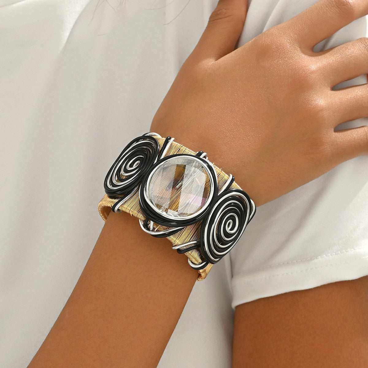 Boho Wire Wrapped Gem Cuff Bracelet