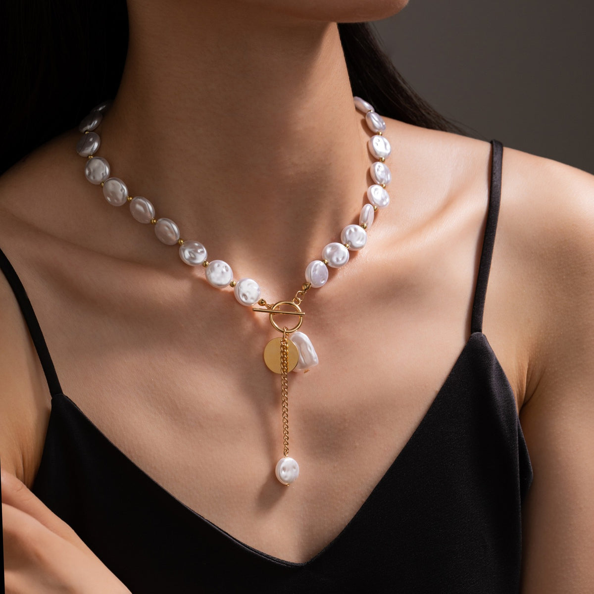 Classy Baroque Pearl OT Toggle Necklace