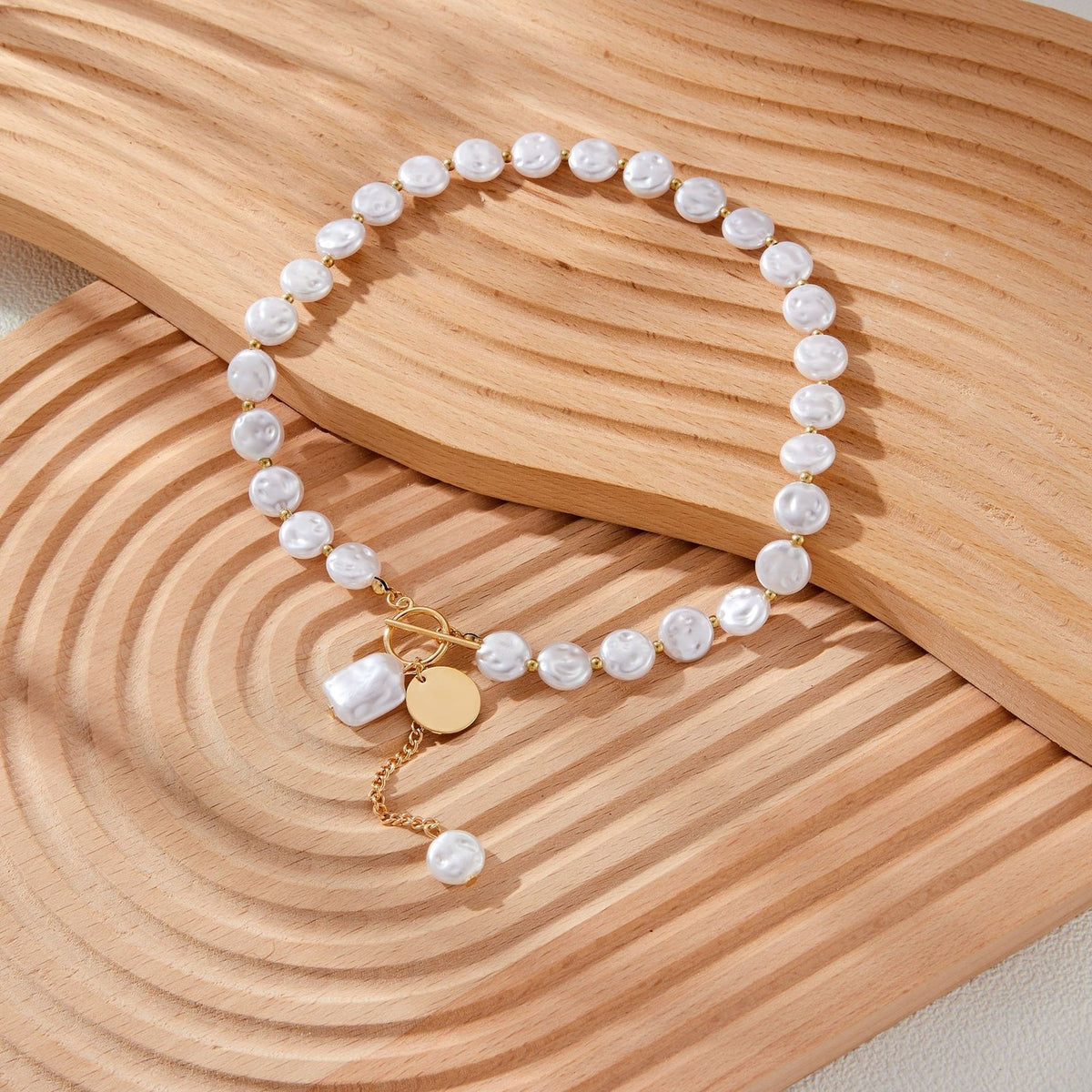 Classy Baroque Pearl OT Toggle Necklace