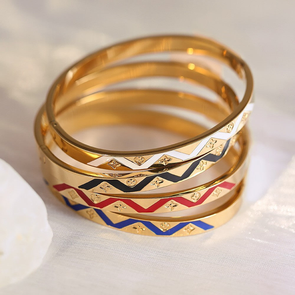 18k Classy Multicolor Geometric Bangle Set