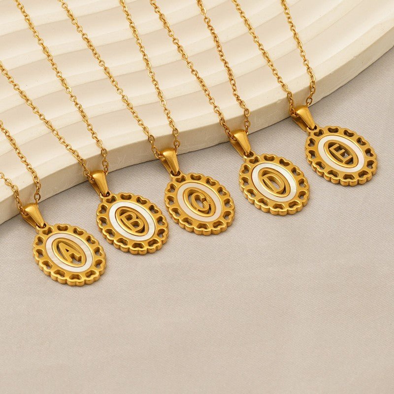 Classy Scalloped Oval Initial Necklace