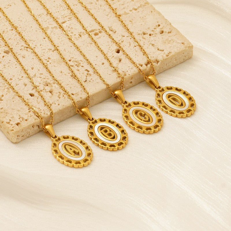 Classy Scalloped Oval Initial Necklace