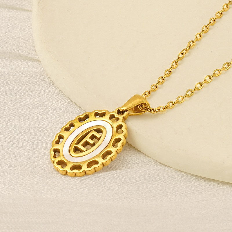 Classy Scalloped Oval Initial Necklace