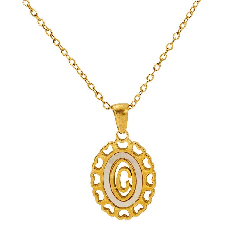 Classy Scalloped Oval Initial Necklace